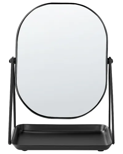 Beliani Kosmetikspiegel, Schwarz, Oval, 31x15x24 cm - Eleganter Kosmetikspiegel mit doppelseitiger Vergrößerungsfunktion und praktischer Ablage für Schmuck. Ideal für einen stilvollen Schminktisch.