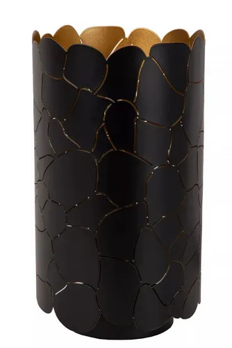 Licht-Erlebnisse Nachttischlampe GAVI, ohne Leuchtmittel, Metall E27 D: 15 cm rund 26,5 cm hoch in Schwarz Gold Modern
