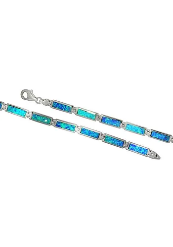 Elegantes Armband aus 925 Sterling Silber mit synthetischem Opal - Schickes Damenarmband aus 925 Sterling Silber, mit 12 strahlenden blauen Edelsteinen, ideal für besondere Anlässe. Inklusive Geschenketui.