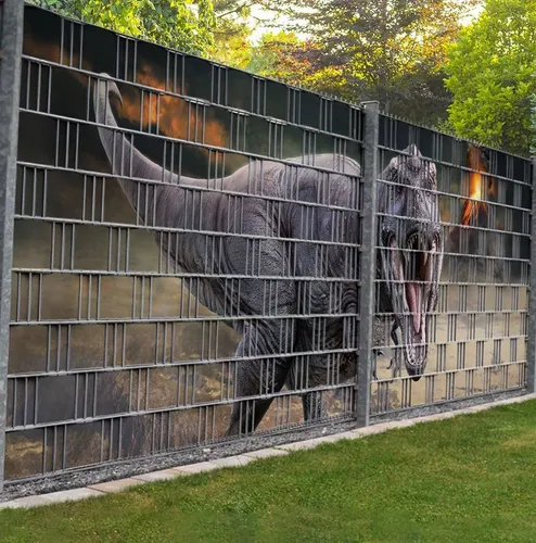 MyMaxxi Zaunsichtschutz T-Rex - Sichtschutzstreifen für Doppelstabmattenzaun - Gartensichtschutz mit 9 blickdichten Streifen (500x180cm) für optimalen Wind- und Sonnenschutz im Garten. Ideal für mehr Privatsphäre und Schutz!