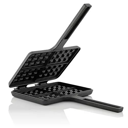BBQ-Toro Waffeleisen | Gusseisen Sandwichmaker mit 2 Stielen - Waffeleisen | Ideal für kreative Grillküche, perfekt für süße und herzhafte Waffeln, direkt ins Feuer verwendbar und bereits eingebrannt für sofortigen Einsatz.