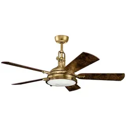 Hatteras Bay 56in Deckenventilator - Burnished Antique Brass - Ventilatoren mit industriellem Charme, umkehrbaren Klingen und Fresnel-Glasschirm für stilvolle Kühlung in jedem Raum.