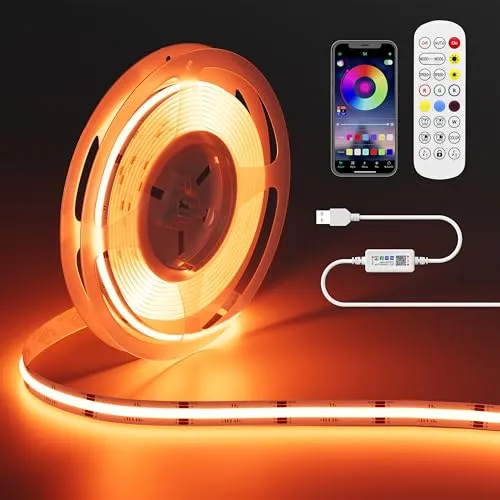 OULARA RGB COB LED Streifen USB 5V 2M mit Bluetooth Smart APP Controller,Farbwechselnde streifen Licht mit 600LEDs/M,Multicolor Flexible led Band für TV,Schlafzimmer,Party DIY Dekoration