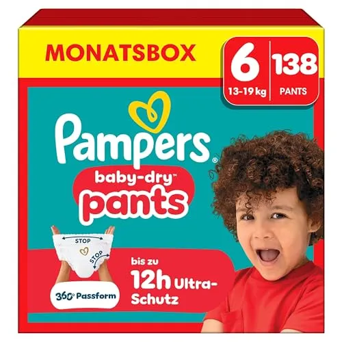 Pampers Baby Dry Pants Gr. 6 Extra Large - 138 Stück Monatsbox - Windeln für Babys von 14-19kg, mit revolutionärem Stop & Schutz System für zuverlässigen Schutz und Bewegungsfreiheit.