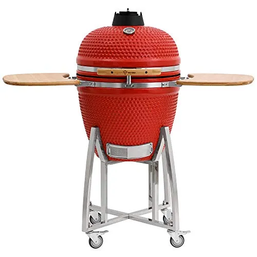BBQ-Toro Kamado Grill Ø 52 cm "KURO", Rot | Hochwertiger Keramikgrill mit Ablage und Thermometer - Grills | Hochwertiger Kamado Grill mit optimaler Hitzespeicherung, ideal zum Grillen, Kochen und Räuchern. Robustes Design mit Rollen für einfache Mobilität.