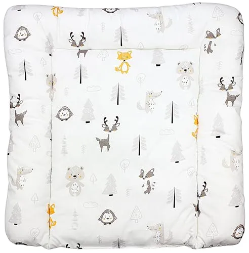 TupTam Baby Wickeltischauflage mit Baumwollbezug Gemustert, Farbe: Wald/Fuchs/Reh/Igel/Bärchen/Beige, Größe: 70 x 60 cm