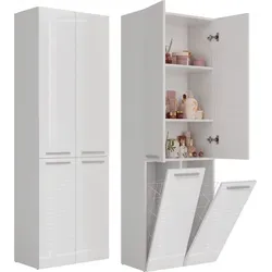 CDF Bad-Hochschrank NEL 2K DD - Weiß glänzend | Moderner Stauraumschrank - Praktischer Bad-Hochschrank mit geräumigen Einlegeböden und einfacher Montage. Ideal für eine ordentliche Badezimmerorganisation und platzsparend.
