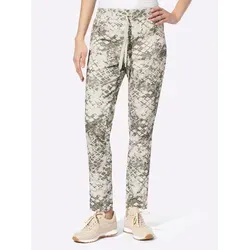 Webhose HEINE, Damen, Gr. 38, Normalgrößen, grün (khaki, champagner, bedruckt), 65% Baumwolle, 32% Polyester, 3% Elasthan, gemustert, 7/8-Länge, Hosen