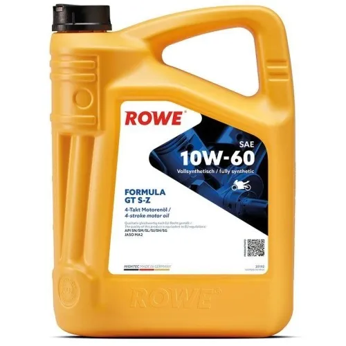 ROWE HIGHTEC FORMULA GT 10W-60 - 4L Motorradöl - Vollsynthetisches 4-Takt Motorenöl für sportliche Motorräder, optimal für hochdrehende Motoren und garantiert beste Kupplungsperformance. Ideal für alle 4-Takt-Motorräder, Quads und Scooter.