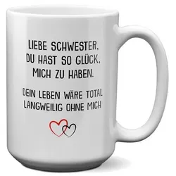 22Feels Tasse Schwester Geschenk Geburtstag Weihnachten Geschwister Mädchen Frauen, Keramik, XL, Made In Germany, Spülmaschinenfest weiß