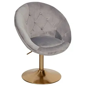 Wohnling Loungesessel WL6.299, grau - Eleganter Samt mit Metallfuß - Sessel mit pflegeleichtem Samtbezug und Chesterfield-Muster. Drehbar, stufenlos höhenverstellbar und maximal belastbar bis 120 kg. Ideal für stilvolle Wohnzimmergestaltung.