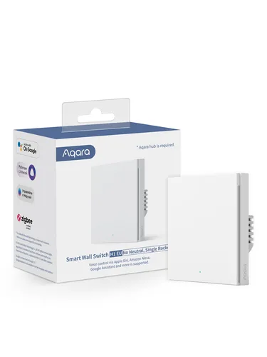 Aqara Smart Wall Switch H1 EU - Intelligenter Einzelschalter ohne Neutralleiter - Smart Home (Haussteuerungen) - Zigbee 3.0 Technologie für kabelloses Steuern von Lampen und Geräten, ideal für moderne Innenräume ohne Neutralleiter.