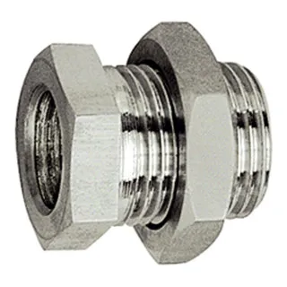 Riegler Schottverschraubung G 3/8 a. G 1/4 i. Edelstahl 1.4571 - Hochwertige Schottverschraubung aus Edelstahl 1.4571 für zuverlässige Verbindungen. Maximale Druckfestigkeit von 60 bar und Betriebstemperaturen bis 150 °C. Ideal für den professionellen Einsatz in Rohrsystemen.