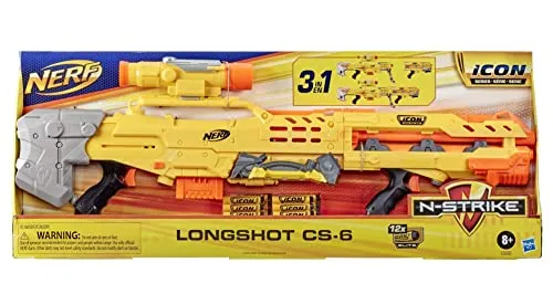 Nerf N-Strike Icon Series Longshot CS-6 Blaster - Spielzeug-Schaumstoff-Blaster mit 3-in-1-Funktion, inklusive 12 offiziellen Nerf Elite-Darts für actiongeladenen Spielspaß ab 8 Jahren.