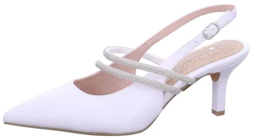 MARCO TOZZI Damen Sling-Pumps mit Strassriemchen 2-89604-46, Größe 36 EU, Weiß - Elegante Sling-Pumps mit Strassriemchen von Marco Tozzi. Für angenehmen Tragekomfort sorgt die gepolsterte Innensohle. Ideal für besondere Anlässe und ein feminines Auftreten.