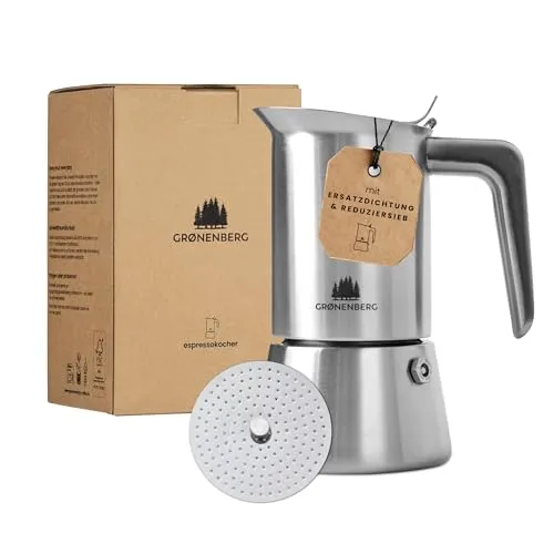 Groenenberg Espressokocher - Hochwertige Edelstahl Mokkakanne für Induktion, langlebig, spülmaschinengeeignet und ideal für Kaffeeliebhaber