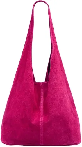 Caspar große Damen Wildleder Tasche Hobo Bag - fuchsia - CLASSIC LINE - Elegante Hobo Bag aus hochwertigem italienischem Wildleder. Hoher Tragekomfort und großzügiger Stauraum für A4-Unterlagen. Perfekt für Alltag und Freizeit.