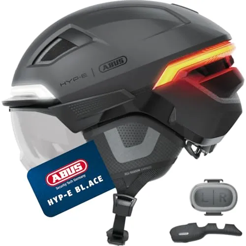 ABUS HYP-E B.LACE Fahrradhelm - Fahrradhelm mit Front-, Rück- und Blinklicht für erhöhte Sichtbarkeit, ideal für Pendler und E-Bike-Fahrer, auch mit Visier und Ohrenschützern für ganzjährigen Komfort.