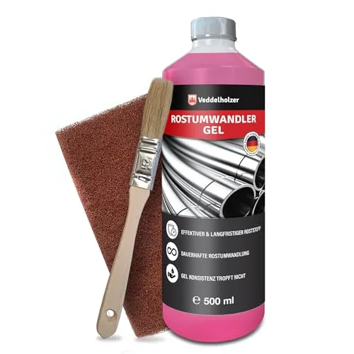 Veddelholzer Premium 500 ml Rostumwandler Gel Set inkl. Schleifvlies & Pinsel. Rostlöser, Rostschreck, Rostentferner für Metall, Auto, Motorrad, Fahrrad UVM. Effektive Alternative zum Rostlöser Spray