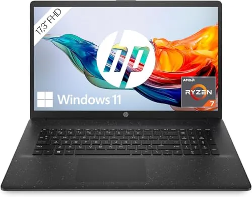 HP 17,3 Zoll Laptop mit Ryzen 7 und 16 GB RAM - Laptops mit AMD Ryzen 7, 16 GB RAM und 512 GB SSD für nahtloses Multitasking, plus ein beeindruckendes Full-HD-Display für lebendige Farben.