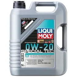Motoröl Special Tec V 0W-20 von LIQUI MOLY, 5 Liter - Hochleistungs-Motoröl mit Viskosität 0W-20, ideal für moderne Motoren. Bietet optimale Schmierung und schützt vor Verschleiß.