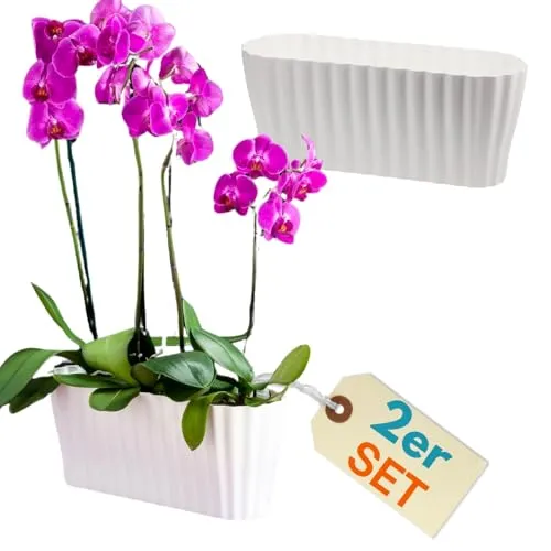 GarPet 2er Set Orchideentopf Orchideen Übertopf Pflanztöpfe Übertöpfe für Orchideen aus Kunststoff Innen Elegant Orchideentopf groß weiß