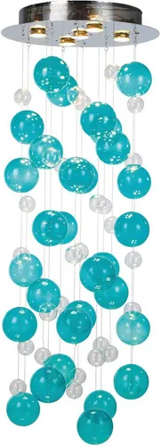 NÄVE LED Pendelleuchte "Explosion" in Türkis, Ø 45cm, 5-flammig - Die NÄVE Pendelleuchte "Explosion" besticht durch ihr modernes Design und die bunten Glaskugeln. Mit 5 GU10-Fassungen und warmweißem Licht sorgt sie für eine stimmungsvolle Atmosphäre in jedem Raum.