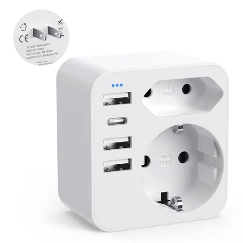 Reiseadapter Japan Steckdosenadapter, 6-in-1 Japan Adapter mit 3 USB 1 USB C(3.4A), Adapter Steckdose Typ A für USA, Kanada,Mexiko