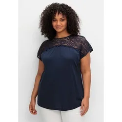 Sheego Spitzenshirt Große Größen mit Spitzenpasse an der Schulterpartie blau 48/50