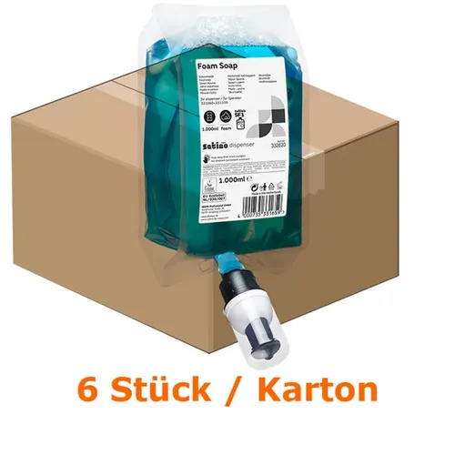 Wepa Satino Schaumseife blau 6 x 1 L für Seifenspender - Praktische Schaumseife im Karton mit 6 x 1 L Beuteln. Einfaches Nachfüllen ohne Tropfen oder Überlaufen. Ideal für den täglichen Einsatz und sorgt für eine hygienische Handreinigung.