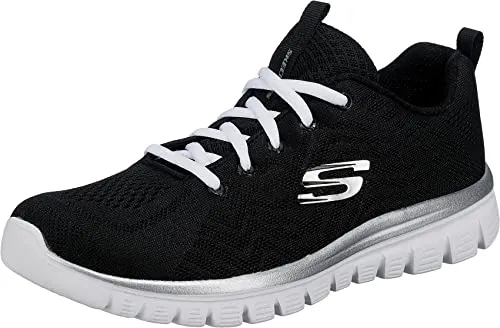 Skechers Damen Get Connected Freizeit Schnürschuhe - Stylische schwarze Sneaker mit Memory Foam für optimalen Komfort, perfekt für Freizeitaktivitäten und das ganze Jahr über geeignet.