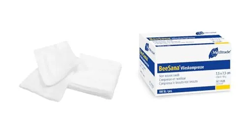 Meditrade 1790 Beesana Vliesstoffkompressen, Unsteril, 4-fach, 30 g, 7,5 cm Breite x 7,5 cm Länge (100-er pack)