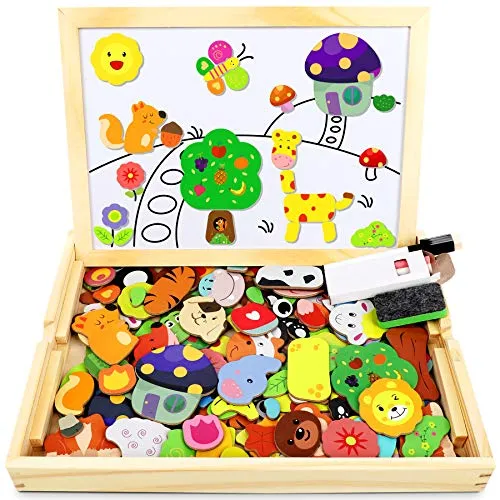 Jojoin Magnetisches Holzpuzzle 110 Stück - Rahmenpuzzles für Kinder, fördert Kreativität und Denkfähigkeiten mit 110 magnetischen Puzzleteilen in einer praktischen Aufbewahrungsbox.