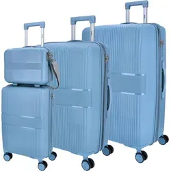 DYX 4 Rollen Trolley Set Rom blau - 4er Koffer inklusive Beauty Case - Das 4-teilige Kofferset „Rom“ vereint modernes Design und praktische Funktionalität. Mit verschiedenen Größen und einem Beautycase sind Sie ideal für jede Reise ausgestattet. Die Dehnfalte der großen Koffer bietet zusätzlichen Stauraum.