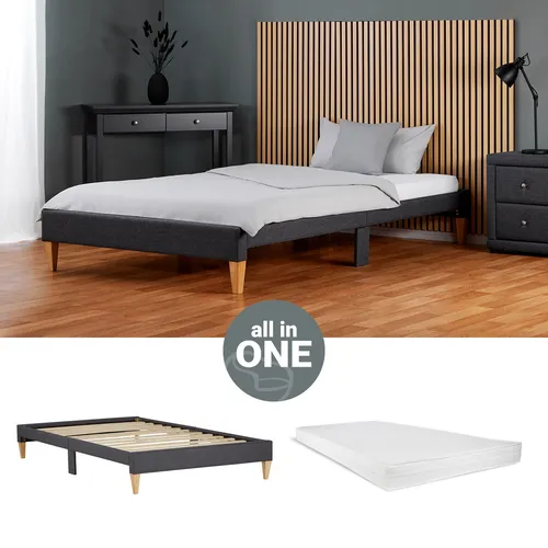 Homestyle4u Polsterbett 90x200 cm mit Matratze - Modernes Einzelbett in Grau, inklusive komfortabler Rollmatratze und pflegeleichtem Stoffbezug - ideal für Ihr Schlafzimmer.
