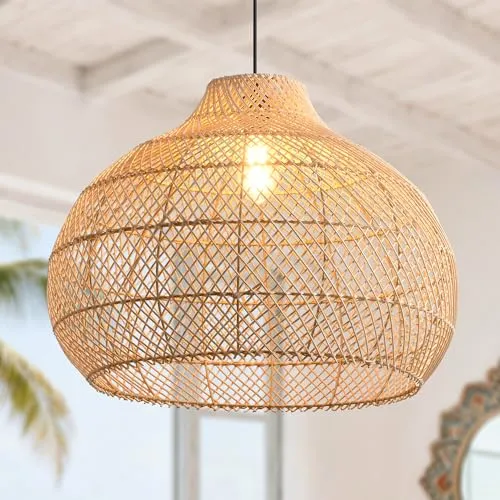 Parrot Uncle Große Rattan-Pendelleuchte 60 cm - Beeindruckende Pendelleuchte mit 60 cm Rattanschirm, der Wärme und Textur in Ihr Zuhause bringt. Höhenverstellbar bis 160 cm, ideal für hohe Räume. E27-Fassung für individuelle Lichtgestaltung – perfekt für Wohnzimmer und Esszimmer.