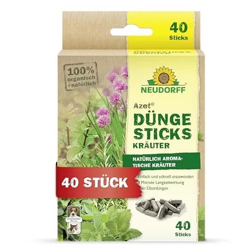 Neudorff Azet DüngeSticks für Kräuter – Bio Kräuterdünger sorgt für kräftiges Wachstum und aromatische Kräuter mit 2 Monaten Langzeitwirkung, 40 Stück, Braun