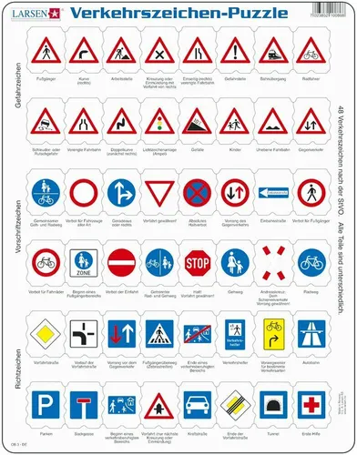 Larsen Verkehrszeichen 48 tlg., individuelle Stanzmotive, Puzzlerahmen