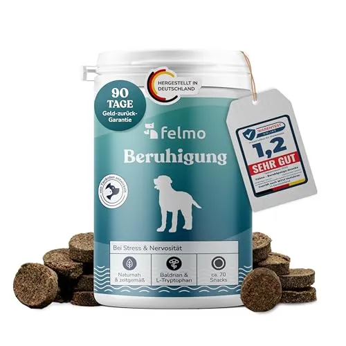 FELMO Beruhigungs-Snacks für Hunde - Entspannungs- & Anti-Stress-Mittel für Hunde, mit Baldrian und L-Tryptophan für eine natürliche Beruhigung ohne Gewöhnungseffekt.