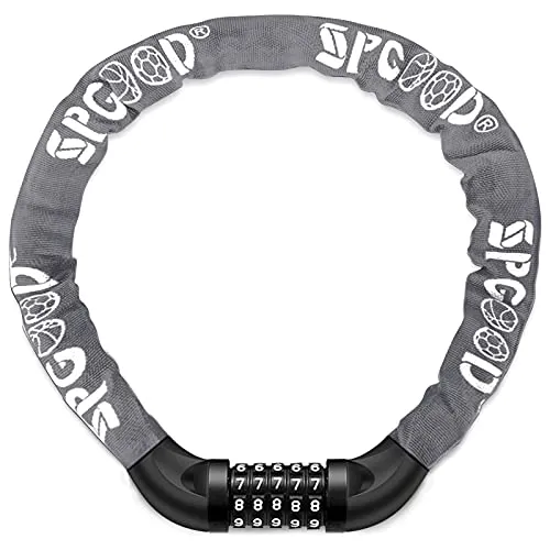 SPGOOD Fahrradschloss – Hochsicherheits Kettenschloss mit Zahlenkombination (14 Farben) - Fahrrad-Kettenschlösser mit 7 mm gehärteter Stahlkette für maximalen Diebstahlschutz. Wählen Sie aus 14 Farben und stellen Sie Ihr persönliches 5-stelliges Passwort ein.