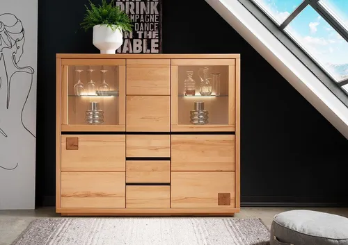 Main Möbel Highboard Kommode 166x148cm aus geölter Kernbuche - Elegante Kommode in Kernbuche, 166x148cm, bietet viel Stauraum und verleiht Ihrem Wohnraum einen natürlichen Look.
