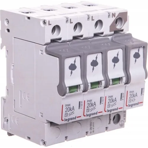 Legrand Überspannungsableiter C Typ 2 3P+N 20kA - Fehlerstromschutz (RCD) mit 20kA Blitzschutz und 1,2kV Nennspannung, ideal für den Schutz Ihrer elektrischen Geräte vor Überspannungen.