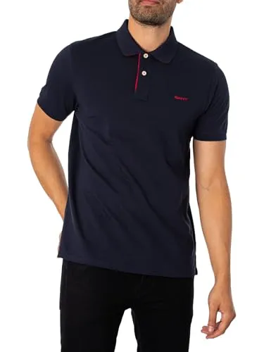 Gant Herren REG Contrast Pique SS Rugger Polohemd, Evening Blue - Stylisches Poloshirt für Herren in Slim Fit, mit Rippbündchen für optimalen Sitz und höchstem Tragekomfort.