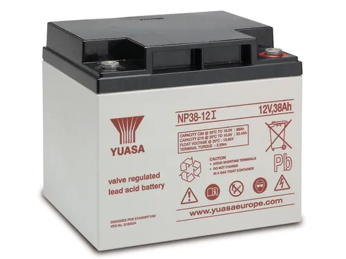 YUASA Blei-Akkumulator NP38-12I - 12 V, 38 Ah, hohe Energiedichte und lange Lebensdauer durch Blei-Kalzium-Gitter