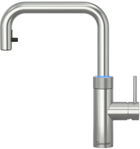 Quooker PRO3 | Flex Square SST - Kochendes Wasser auf Knopfdruck - Voll-Edelstahl Heißwasserboiler mit Ausziehauslauf für kaltes und warmes Wasser. Doppelwandiger Auslauf sorgt für Sicherheit, ideal für moderne Küchen.