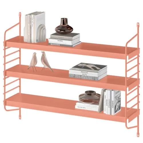 skølm Mimir Wandregal Metall - Flexibles Hängeregal in Terrakotta - Schweberegale: Modulares Wandregal mit 3 verstellbaren Böden, ideal für Bücher, Deko oder Gewürze. Stilvolles Design aus robustem Stahl für jeden Raum.