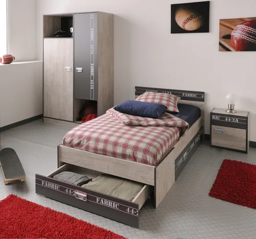 Parisot Kinder- und Jugendzimmer 3-tlg "Fabric 2" Esche-grau - Jugendzimmer-Sets mit modernem Design: Das 3-teilige Set bietet einen 2-türigen Kleiderschrank, ein Einzelbett mit praktischen Schubkästen und eine stilvolle Nachtkommode in edler Esche-grauer Optik.