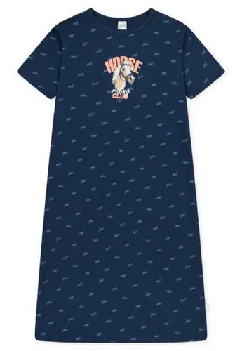 Schiesser Sleepshirt Horse Gr. 116 - Blau - Bequemes Nachthemd für Kinder aus 95 % Baumwolle und 5 % Elasthan. Ideal für entspannte Nächte mit einem süßen Pferdemotiv und Rundhalsausschnitt.
