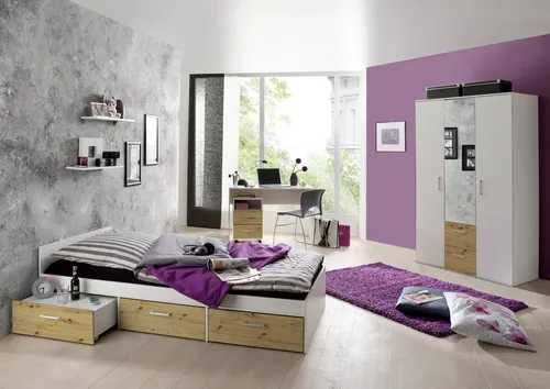 Storado Jugendzimmer-Set Berlin weiß / asteiche - 5-teiliges Jugendzimmer-Set mit modernem Design, Anti-Fingerprint-Oberfläche und flexibler Bettmontage. Ideal für eine angenehme Lern- und Wohnatmosphäre.