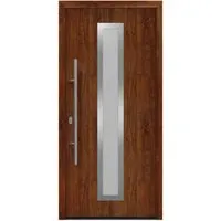 Haustür EcoStar ISOPRO IP 700S - Links dark oak mit Beschlag-Set - Hochwertige Eingangstür in dunkler Eiche, 1100 x 2100 mm, mit Polyurethankern für optimale Wärmedämmung und Sicherheit. Ideal für energieeffiziente Häuser.